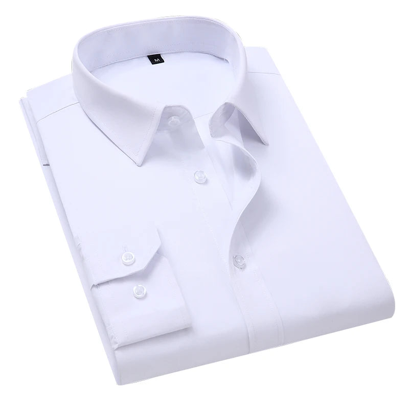 2025 New Plus Size 5xl 6XL 7XL Camisa Cmen's Slim Solid Color Long-sleeved Shirt Business Casual White Shirt Men's Brand Classic