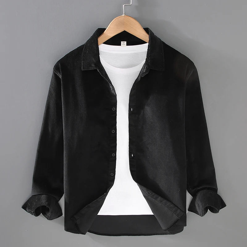 New Italy Quality Corduroy Cotton Shirt Men Brand Casual Trendy Long Sleeve Top Clothes Plus Size Multiple-Colors Chemise Homme