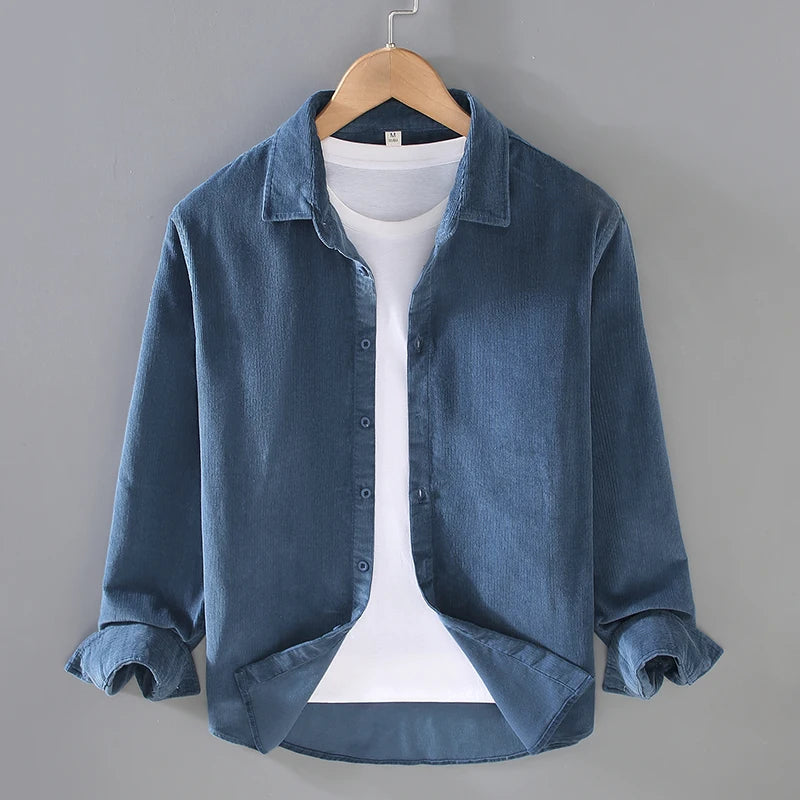 New Italy Quality Corduroy Cotton Shirt Men Brand Casual Trendy Long Sleeve Top Clothes Plus Size Multiple-Colors Chemise Homme