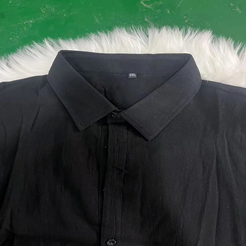 Men's Solid Color Cotton Linen Blend Breathable Sweat Absorbing Easy to Maintain Long Sleeved Shirt Business Casual Slim Fit