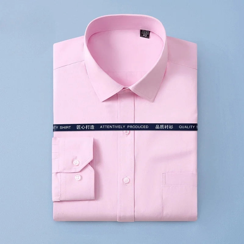 Men Formal Shirt Long Sleeve Office Solid Color Anti-Wrinkle Fashion Business Pocket White Blue Social Shirts Men Clothing 7XL