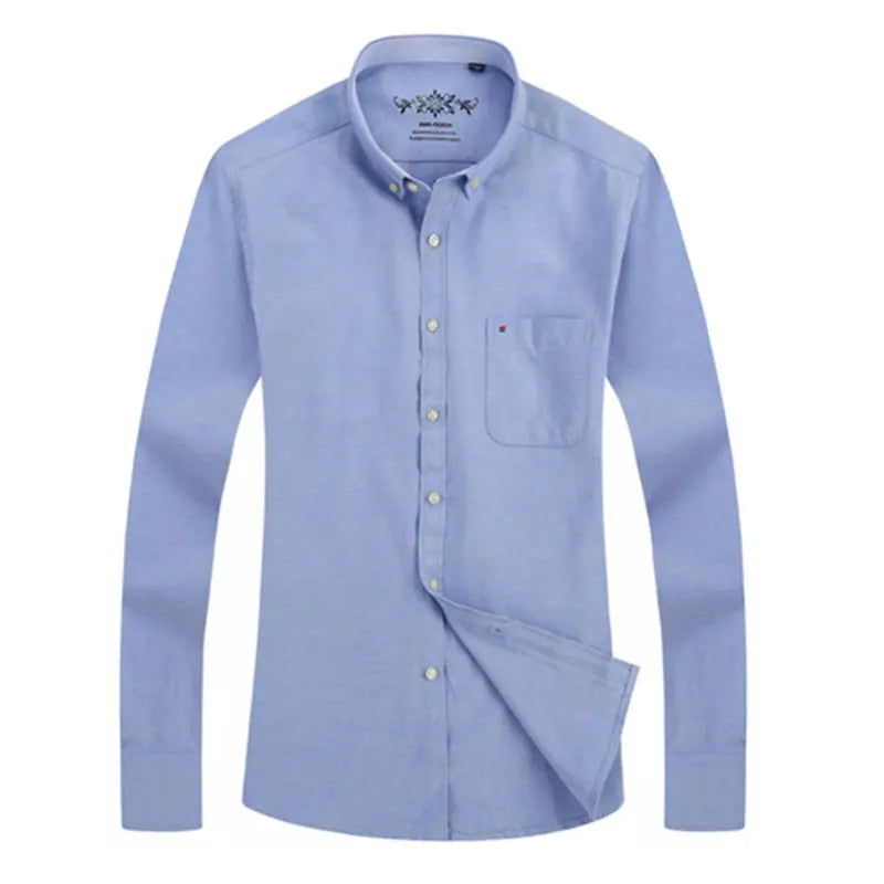 New Oxford woven men's shirt long sleeve striped fashion print casual business social breathable no-iron buckle collar