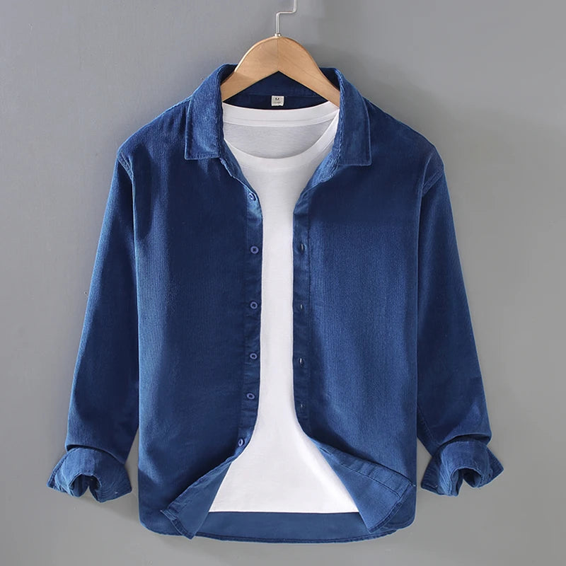 New Italy Quality Corduroy Cotton Shirt Men Brand Casual Trendy Long Sleeve Top Clothes Plus Size Multiple-Colors Chemise Homme