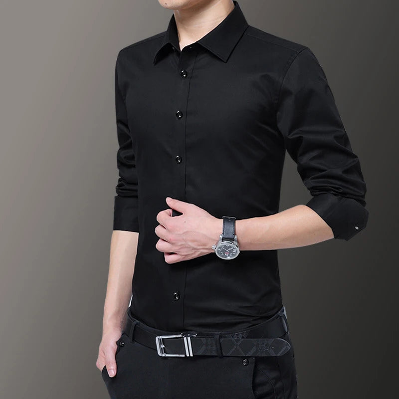 2025 New Plus Size 5xl 6XL 7XL Camisa Cmen's Slim Solid Color Long-sleeved Shirt Business Casual White Shirt Men's Brand Classic