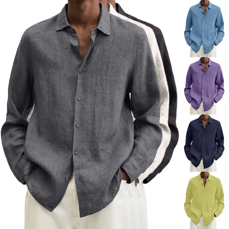 Oversized S-5XL Men Cotton Linen Blouse Tops Summer Spring Turn Down Collar Long Sleeve Office Work Blouse Shirts SZE-ST22071