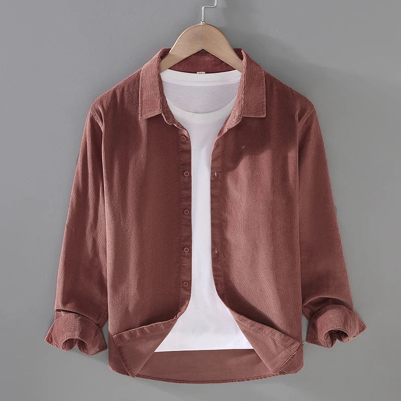 New Italy Quality Corduroy Cotton Shirt Men Brand Casual Trendy Long Sleeve Top Clothes Plus Size Multiple-Colors Chemise Homme