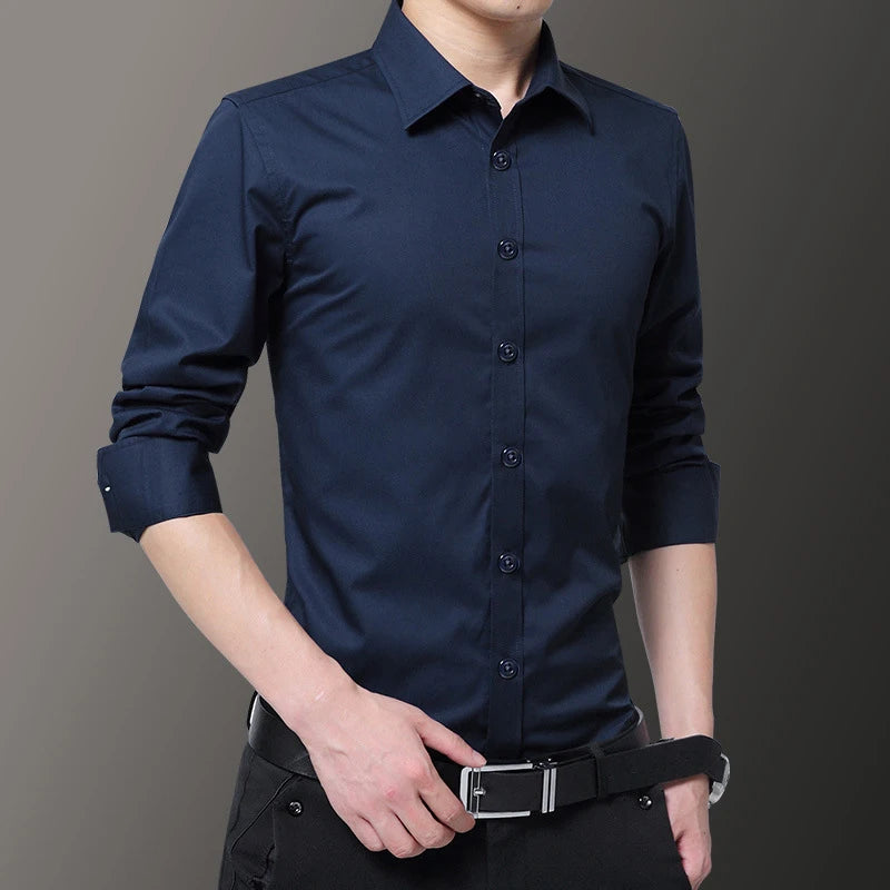 2025 New Plus Size 5xl 6XL 7XL Camisa Cmen's Slim Solid Color Long-sleeved Shirt Business Casual White Shirt Men's Brand Classic