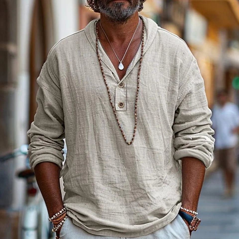 Street Retro Men's Long Sleeved Shirt Pure Cotton Business Casual Top Breathable Thin Section Plain Color Base Shirt