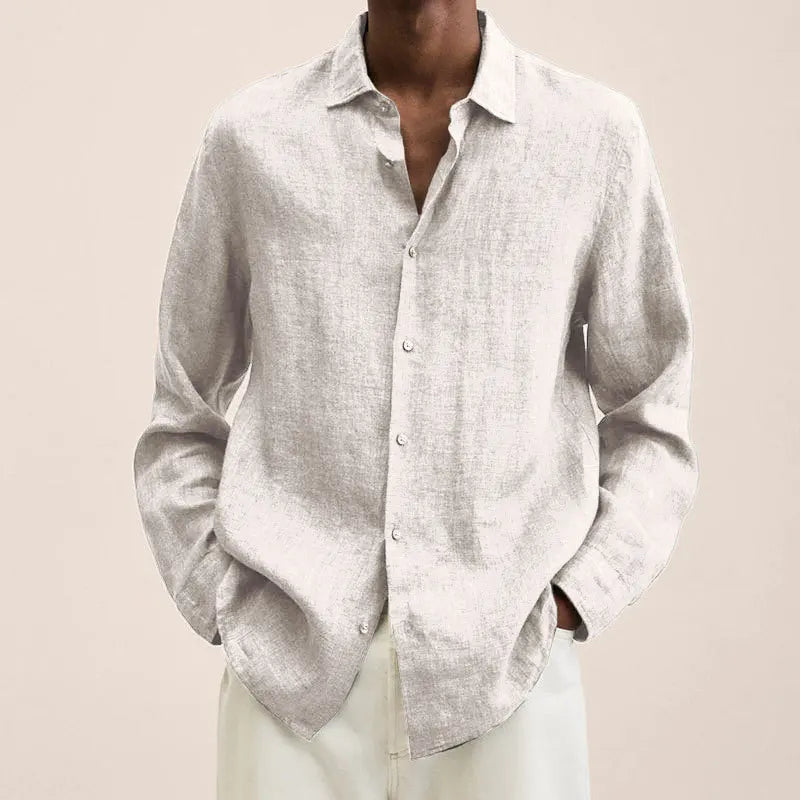 Oversized S-5XL Men Cotton Linen Blouse Tops Summer Spring Turn Down Collar Long Sleeve Office Work Blouse Shirts SZE-ST22071