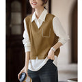 Fake Two-piece Vest Shirt for Women's Pullover Polo Collar Contrasting Color Splicing Layered Long-sleeved Top