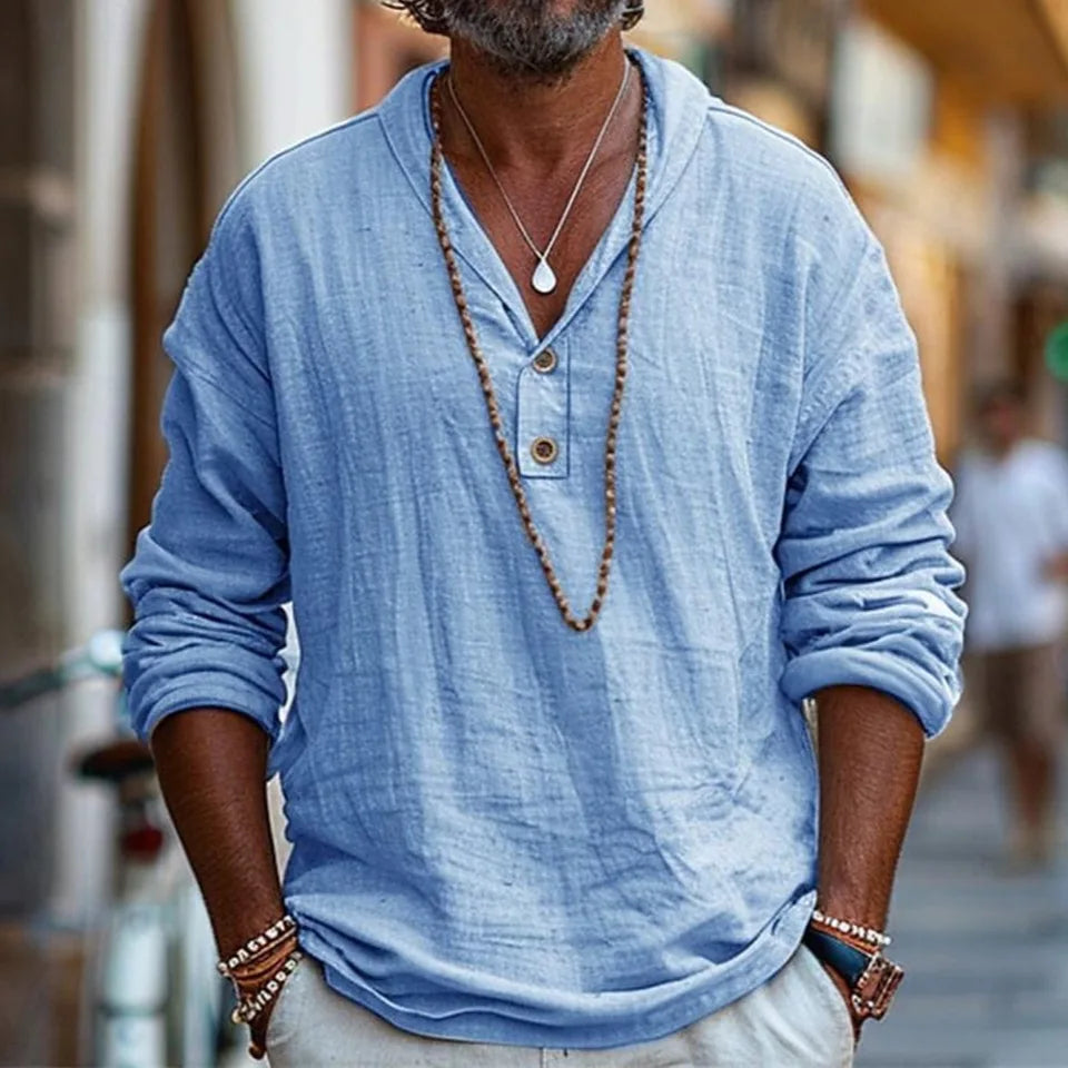 Street Retro Men's Long Sleeved Shirt Pure Cotton Business Casual Top Breathable Thin Section Plain Color Base Shirt