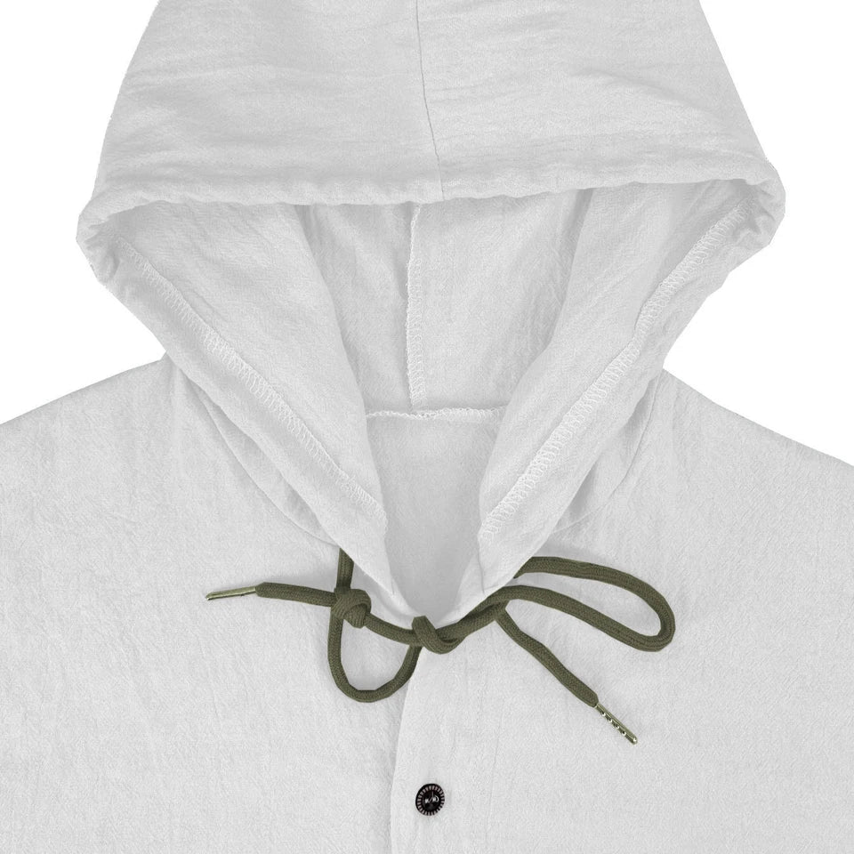 Summer Men's Linen Shirt Solid Streetwear Long Sleeve Hoodie Cardigan Clothing For Men Button Tops Casual Loose Men Hooded Shirt