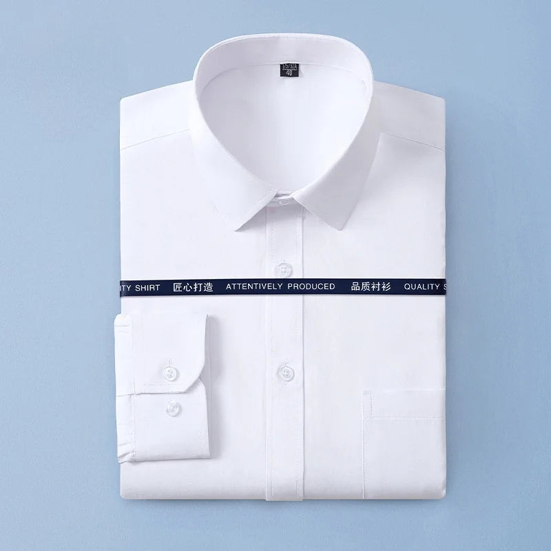 Men Formal Shirt Long Sleeve Office Solid Color Anti-Wrinkle Fashion Business Pocket White Blue Social Shirts Men Clothing 7XL