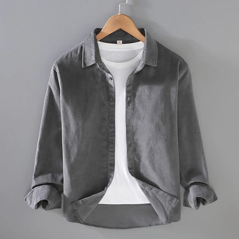 New Italy Quality Corduroy Cotton Shirt Men Brand Casual Trendy Long Sleeve Top Clothes Plus Size Multiple-Colors Chemise Homme