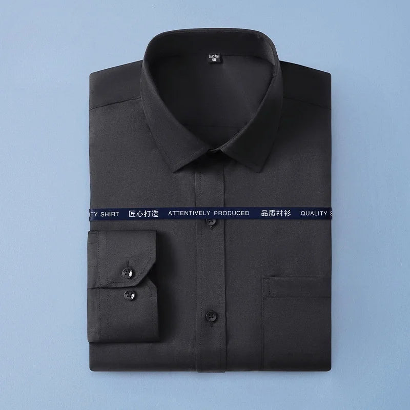 Men Formal Shirt Long Sleeve Office Solid Color Anti-Wrinkle Fashion Business Pocket White Blue Social Shirts Men Clothing 7XL